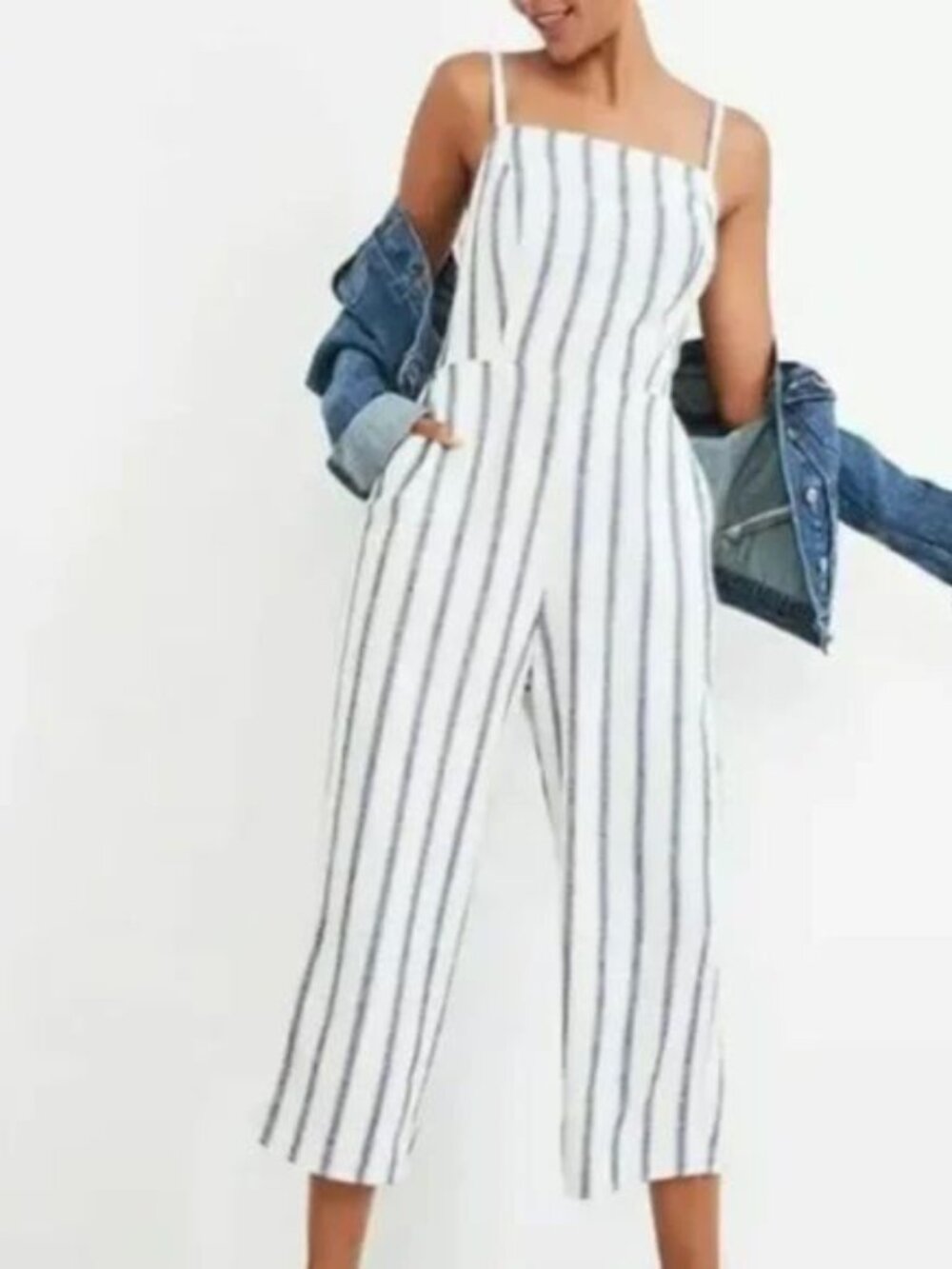 Old Navy White and Blue Striped Jumpsuit